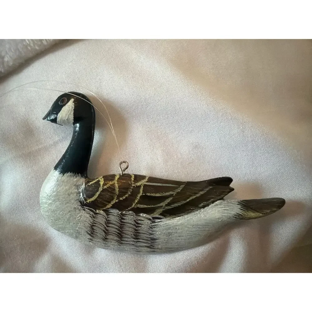 Hand Carved Wooden Loon & Canada Goose Bird Ornaments Painted Wildlife Set 2